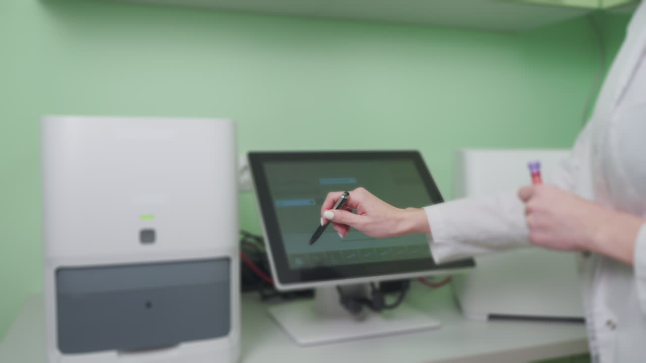 técnico de laboratorio que utiliza equipos de diagnóstico médico