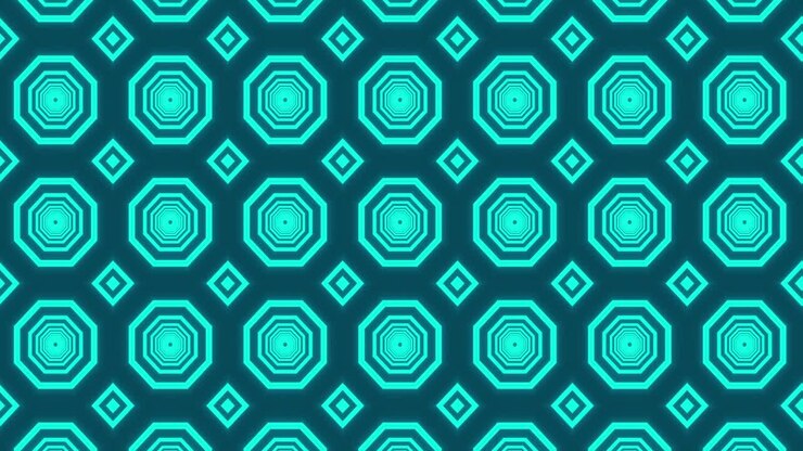 Animation of glowing green formation of octagons moving on seamless loop