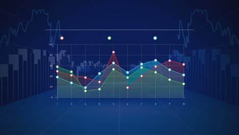 gráfico colorido en un fondo oscuro que se mueve con gráficos cambiantes