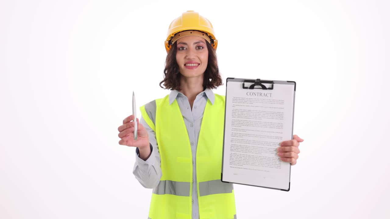 Female Architect or Engineer Presenting a Contract and Pen