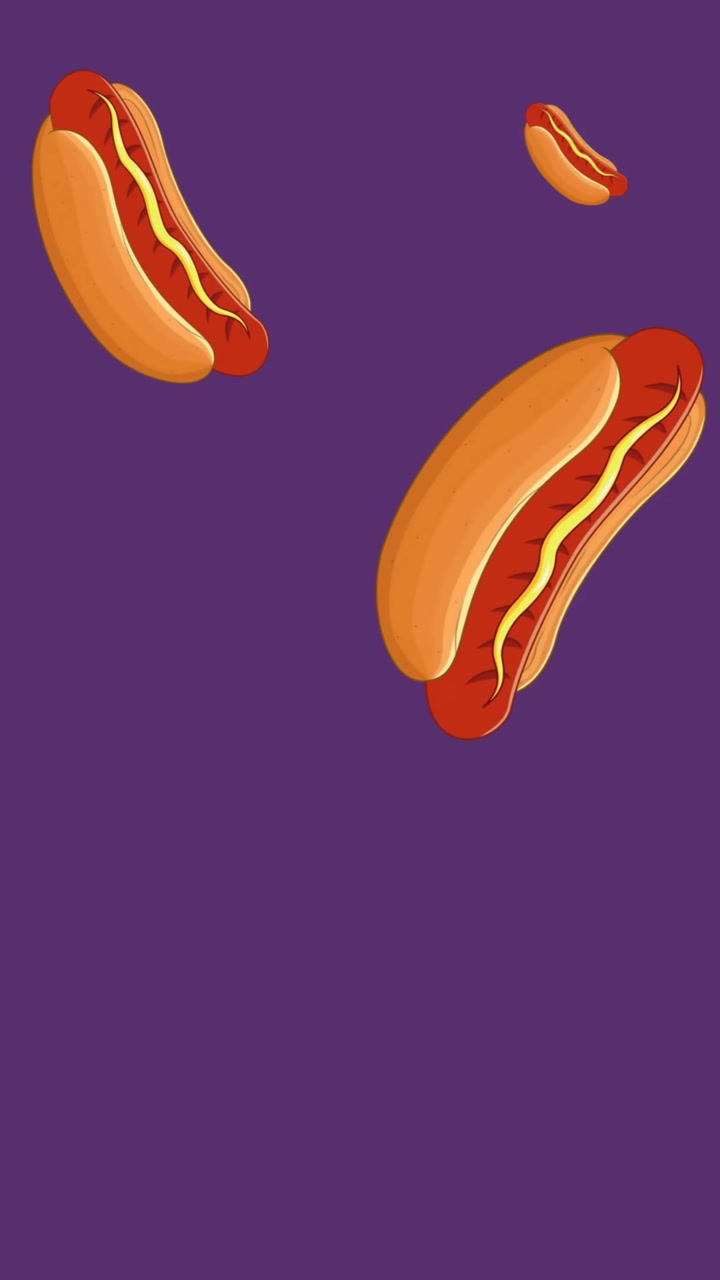 Animation of falling hot dogs icons on purple background