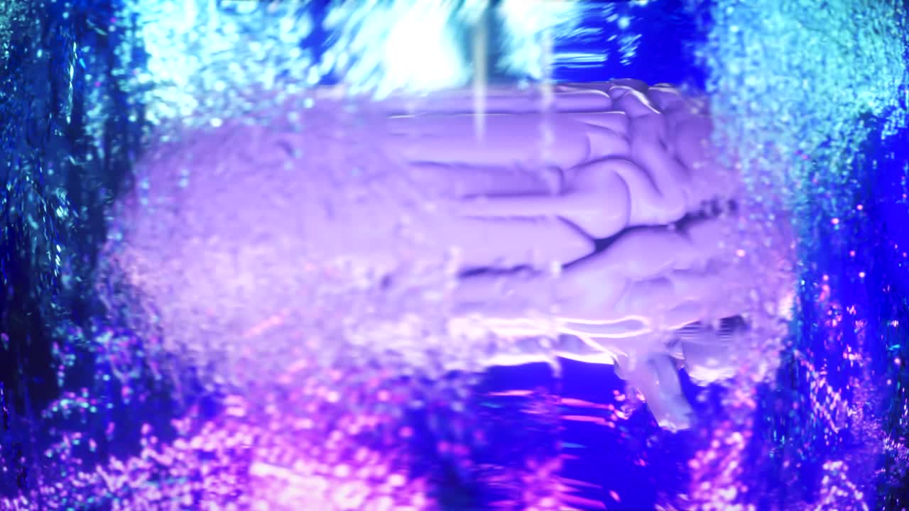 cerebro en agua con burbujas de colores