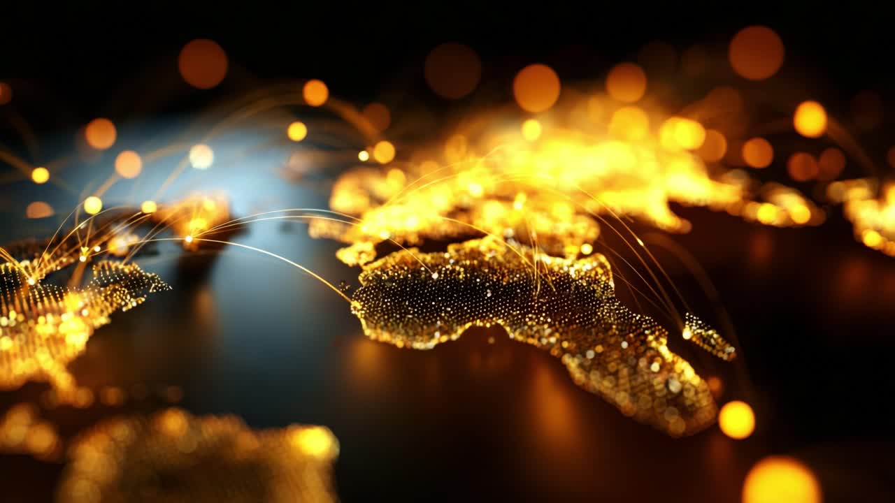 A Stunning Visualization of a Digital World Map Highlighting Global Connectivity Through Glowing Points of Light and Interconnected Lines Representing Data Flow and Communication