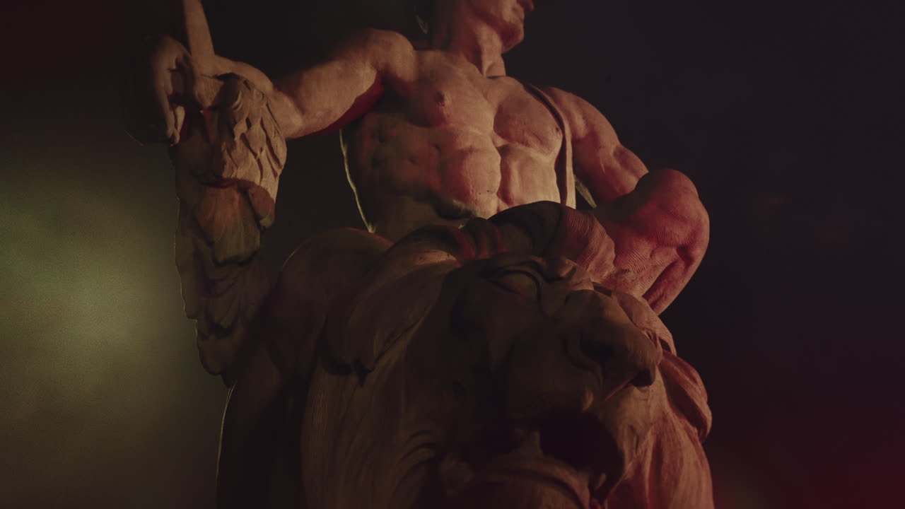 Epic, ancient stone statue at night