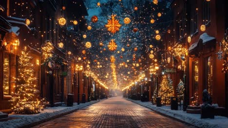 festive city street decorated for christmas
