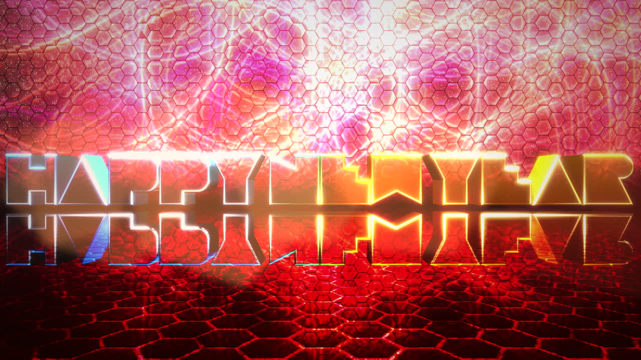 디스코 무대에서 네온 불빛으로 새해 축하합니다.