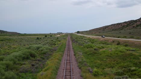 drone view of a railroad on countryside of colorado