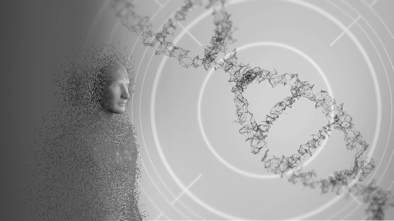 3차원 dna 가닥과 움직이는 인체