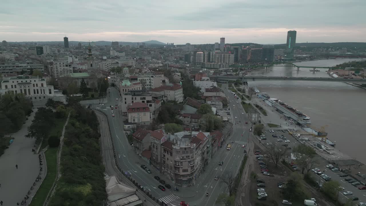 dolly push-in cinematic shot of river side.