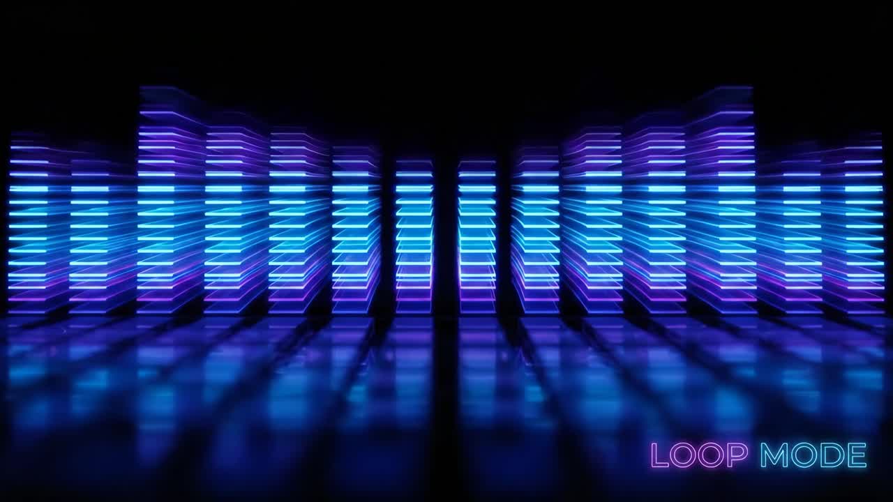 Futuristic Digital Equalizer with Glowing Blue and Purple Bars