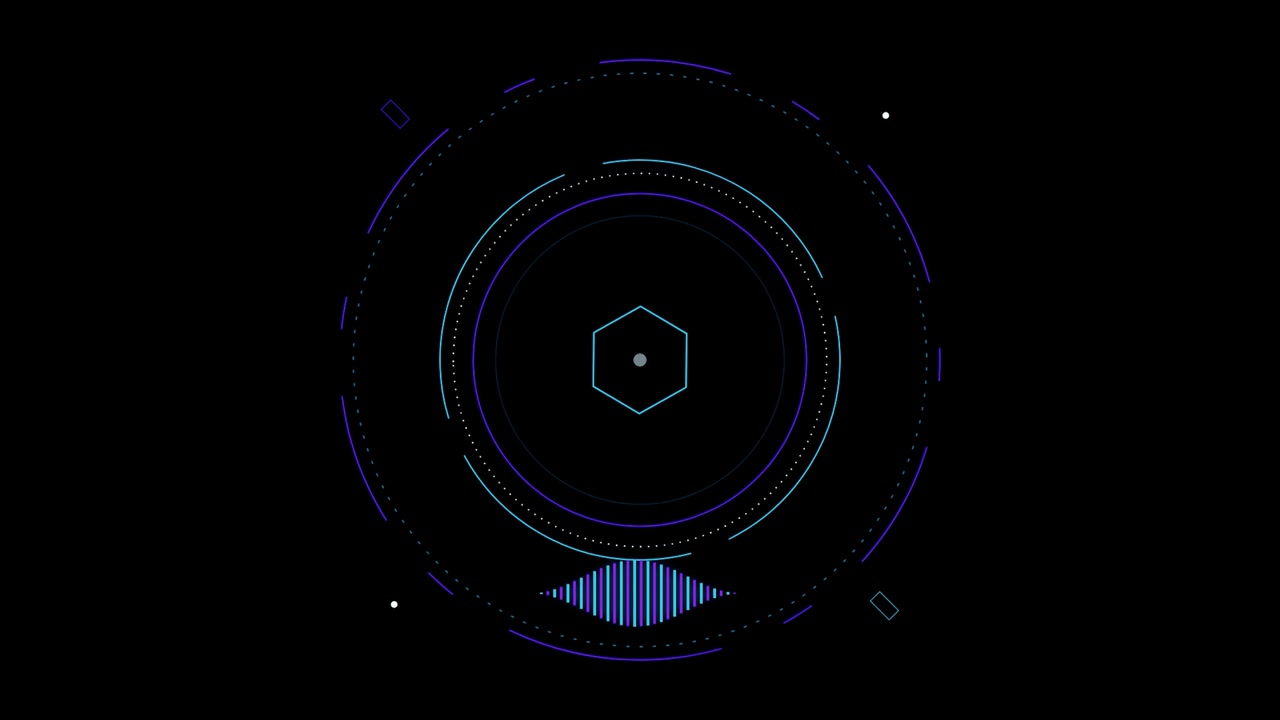 Abstract Digital HUD Interface with Rotating Geometric Elements