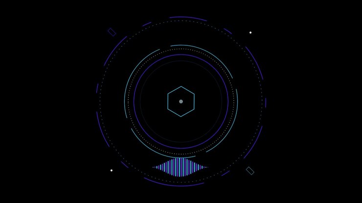 Abstract Digital HUD Interface with Rotating Geometric Elements