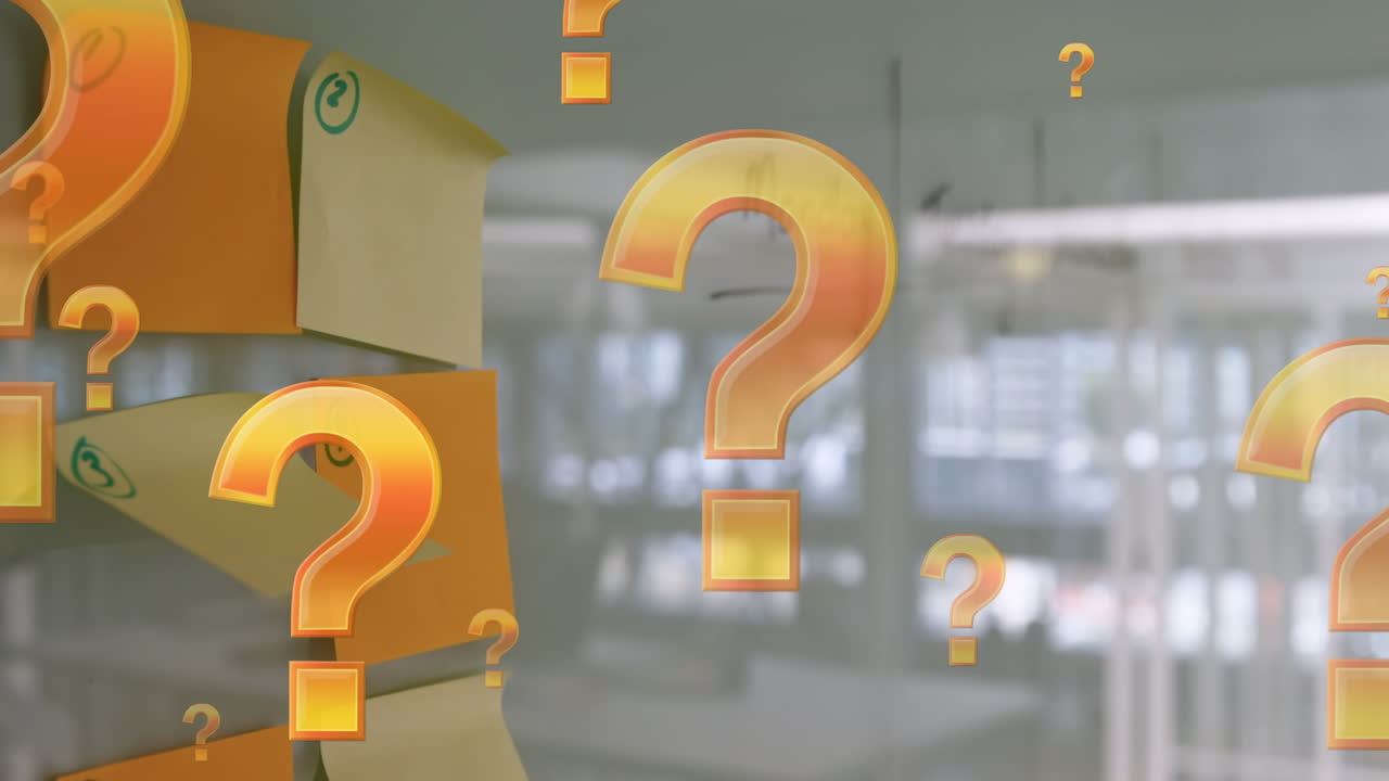 Animation of question marks over memo notes