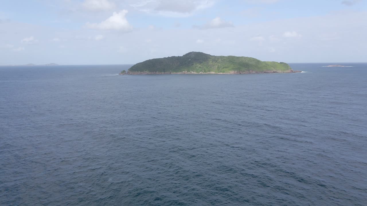 여름에 푸른 바다의 잔잔한 물로 둘러싸인 존 굴드 섬 자연 보호 구역 - 양배추 나무 섬, 뉴사우스웨일스, 호주