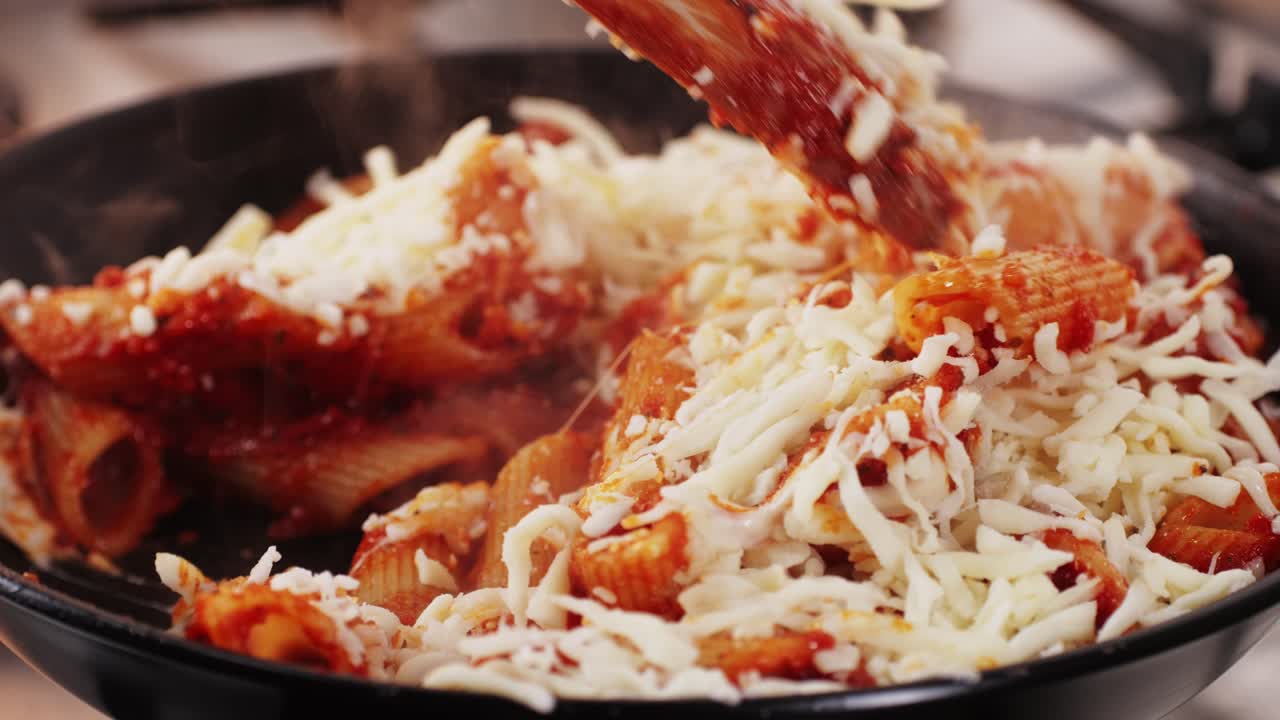 Cooking Pasta with Tomato Sauce and Cheese