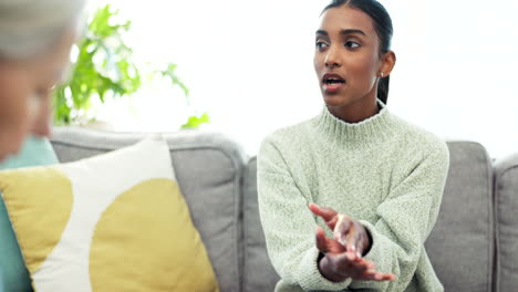 therapy, counseling and woman talking to therapist
