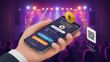 seamless digital ticketing experience with cryptocurrency and qr code technology for concert access and entertainment events