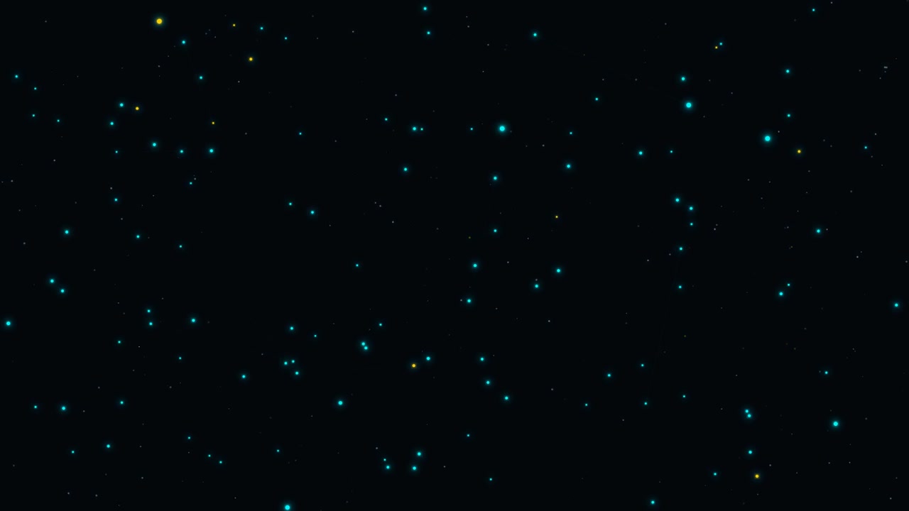Abstracte achtergrond van gloeiende blauwe en gele deeltjes zwevend in het donker