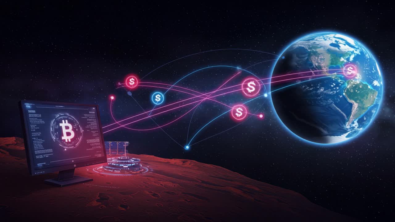 A Futuristic Exploration of Cryptocurrency: Visualizing Bitcoin Transactions Interconnecting Mars and Earth with Dynamic Data Flow and Virtual Currency Elements