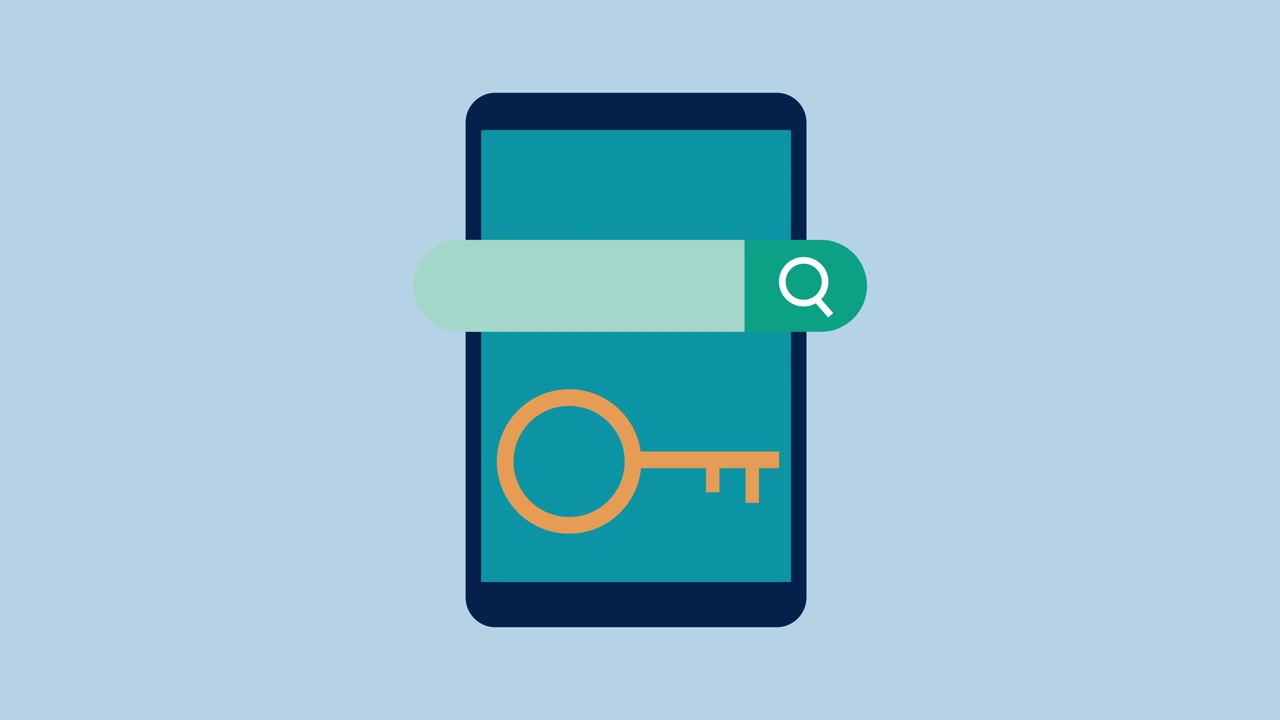 Animated Smartphone Displaying Search Bar and Key Icon