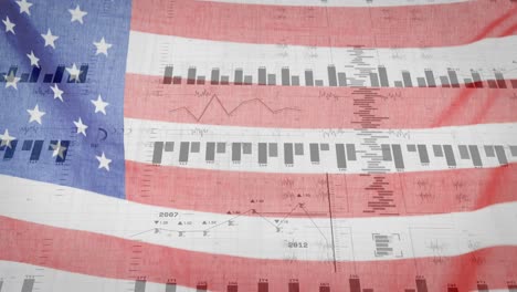 Animation-Der-Datenverarbeitung-über-Der-Flagge-Amerikas