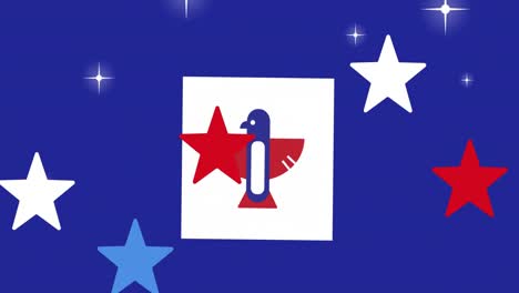 animation of stars in red, white and blue of united states of america over eagle