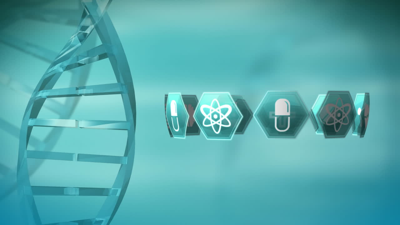 DNA helix with medical science symbols