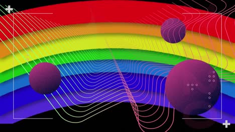 animation of shapes over rainbow on black background