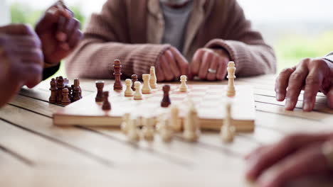 hands, chess and game for strategy in closeup