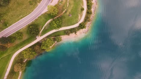 Aerial-"bird-eye"-view-of-Ledro-lake,-Trentino,-North-Italy