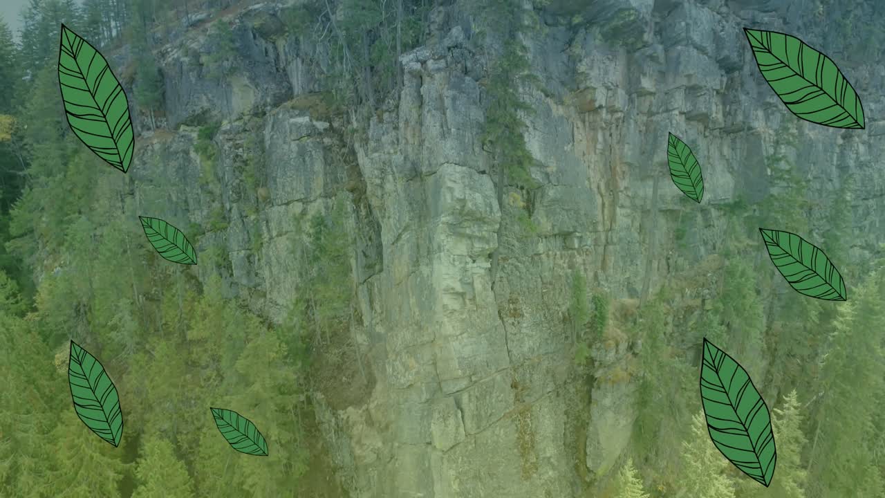 animación de hojas que caen sobre el paisaje