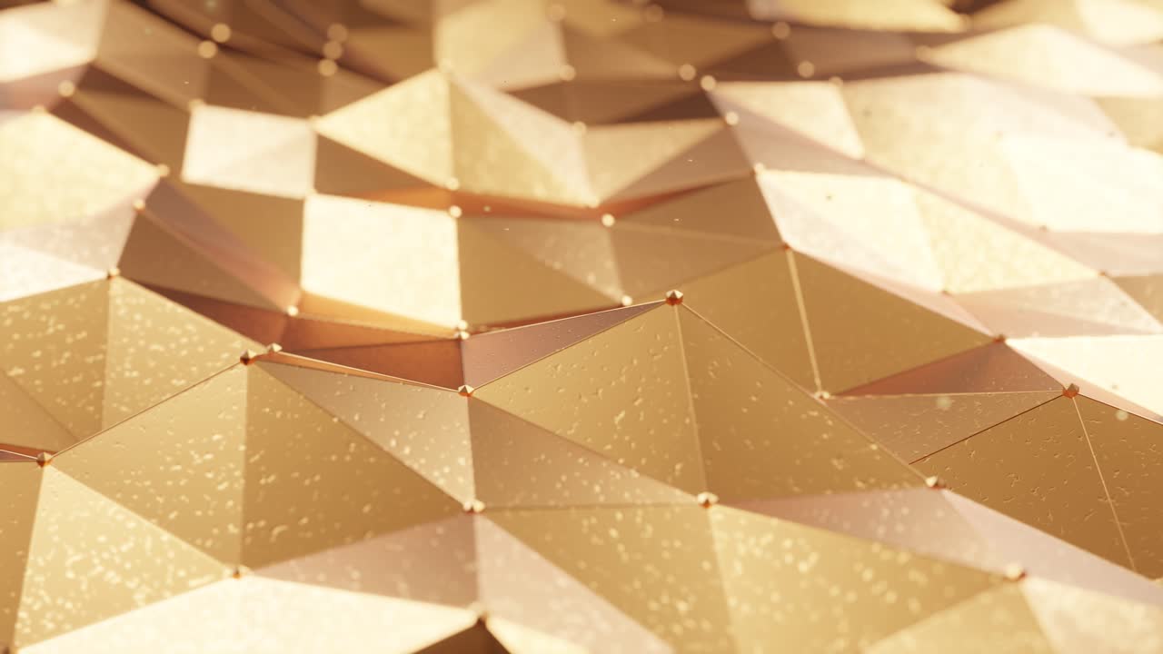 3D render of golden geometric pyramid surface moving in loop