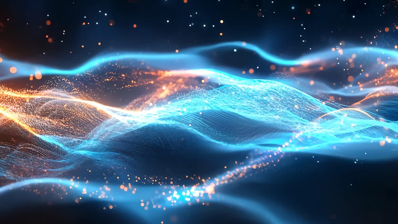 A blue and orange wave with a lot of fire and sparks. The blue and orange colors create a sense of movement and energy