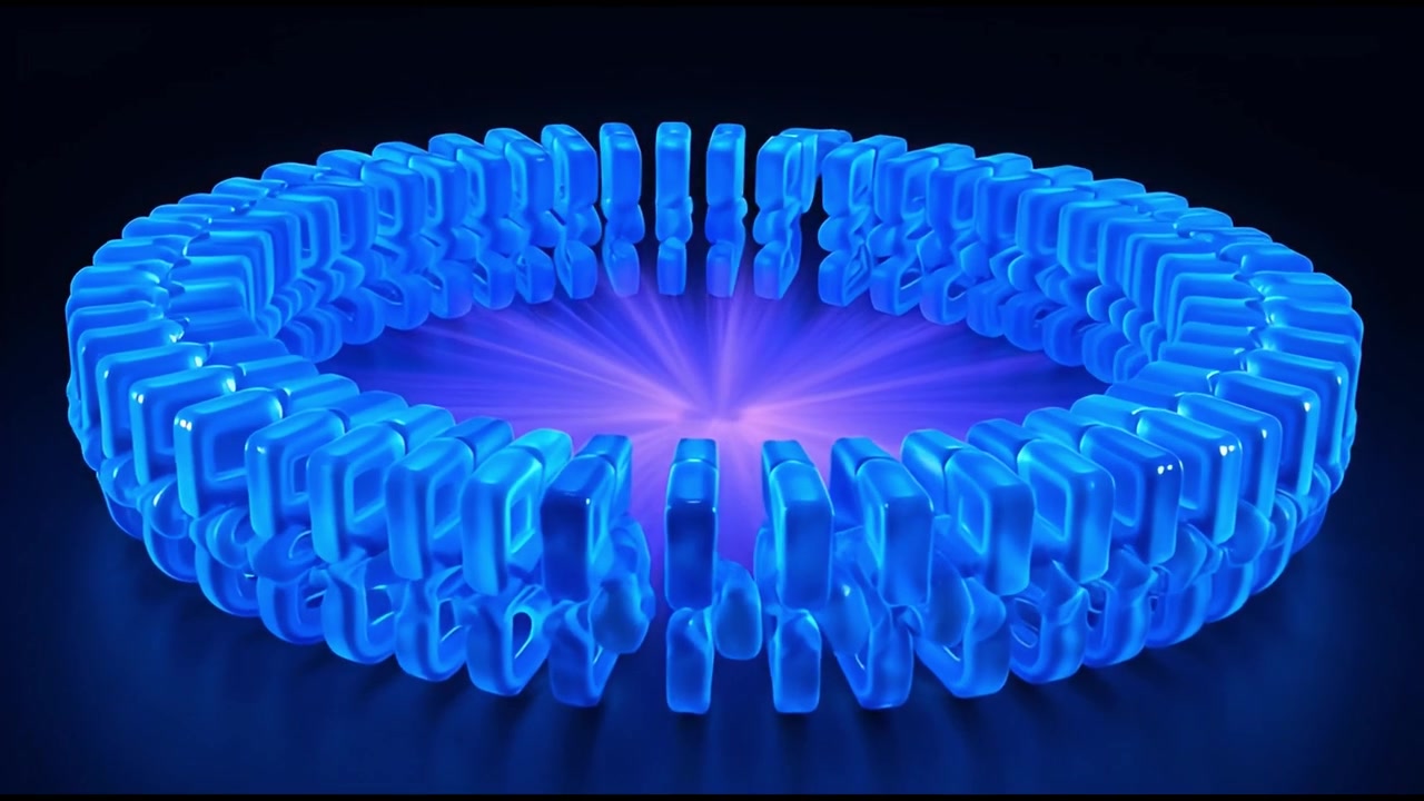 Abstract Rotating Ring of Glowing Blue Cubes