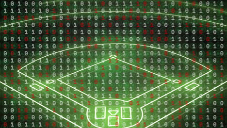 binary code over baseball field animation, representing data analysis in sports