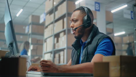 warehouse employee on a call