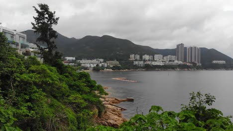 drone shot from stanley bay in hong kong