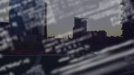 animation of data processing over cityscape