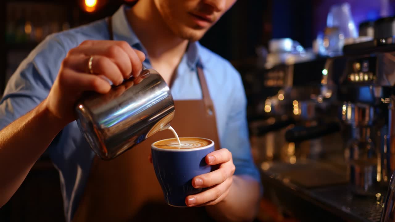 Barista Creating Latte Art in a Coffee Shop