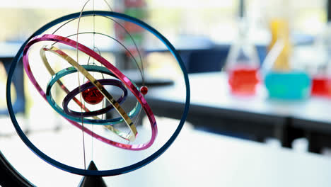 close-up of orrery in laboratory