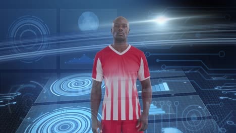 Animation-of-data-processing-over-african-american-male-soccer-player