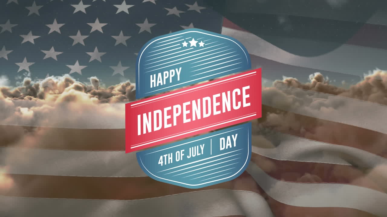 feliz día de la independencia, 4 de julio texto en la insignia y una bandera