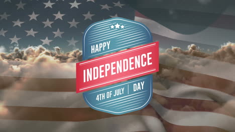 happy independence day, 4th of july text in badge and a flag