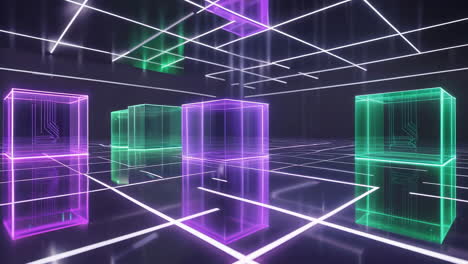 futuristic digital cubes in a glowing grid