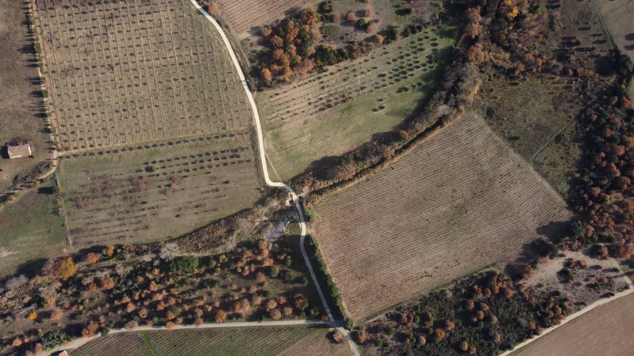 Aerial View of Farmlands and Country Roads in Autumn