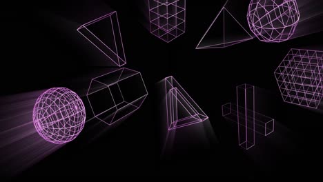 animación de formas 3d brillantes que se mueven sobre un fondo negro