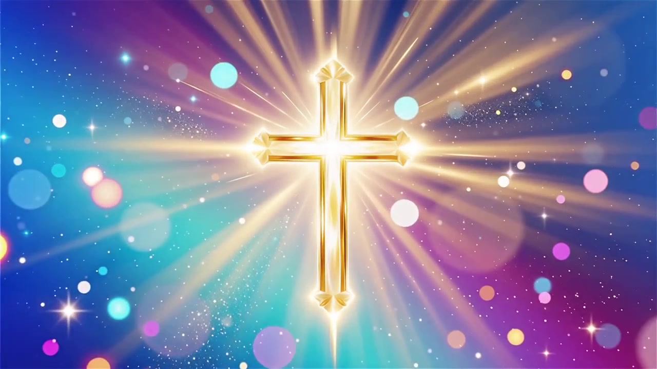 キリスト教の十字架と神聖な光が輝く礼拝用背景。