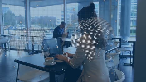 animation of globe and data processing over diverse business people in office