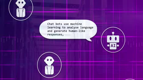 animación de íconos ai y procesamiento de datos a través de servidores informáticos