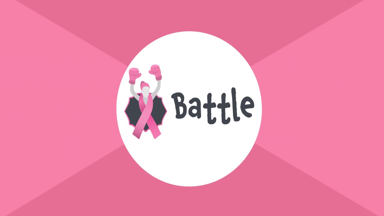 animación del logotipo de la cinta rosa y el texto de la batalla que aparece sobre un fondo rosa